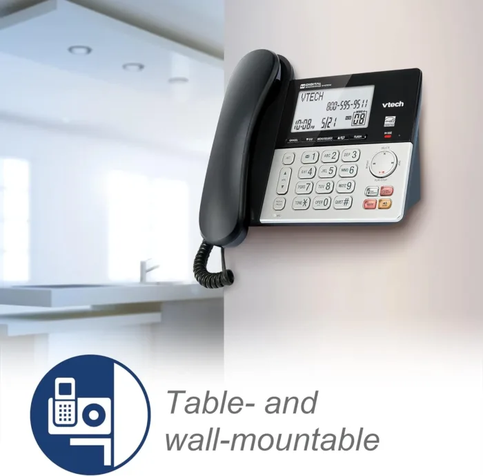 VTech VG208 DECT 6.0 Corded/Cordless Phone for Home with Answering Machine, Call Blocking, Caller ID, Large Backlit Display, Duplex Speakerphone, Intercom, Line-Power(Silver/Black)