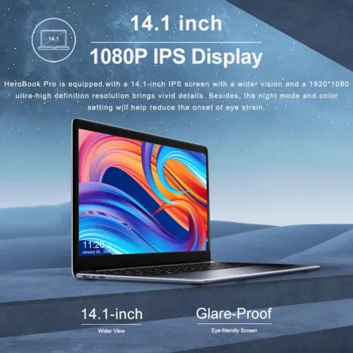 CHUWI 14.1'' Laptop Computer PC Windows 10 Home PC 2.7GHz 8GB 256GB HD WIFI