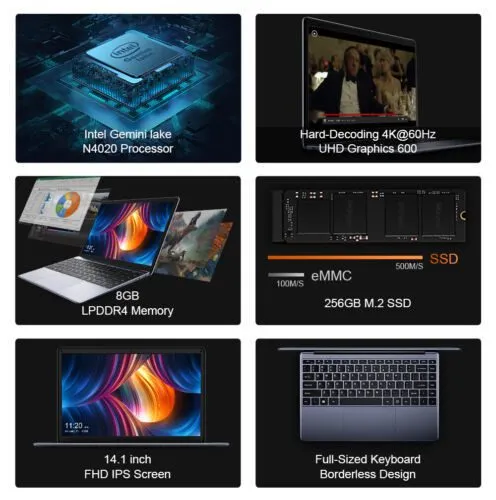 CHUWI 14.1'' Laptop Computer PC Windows 10 Home PC 2.7GHz 8GB 256GB HD WIFI