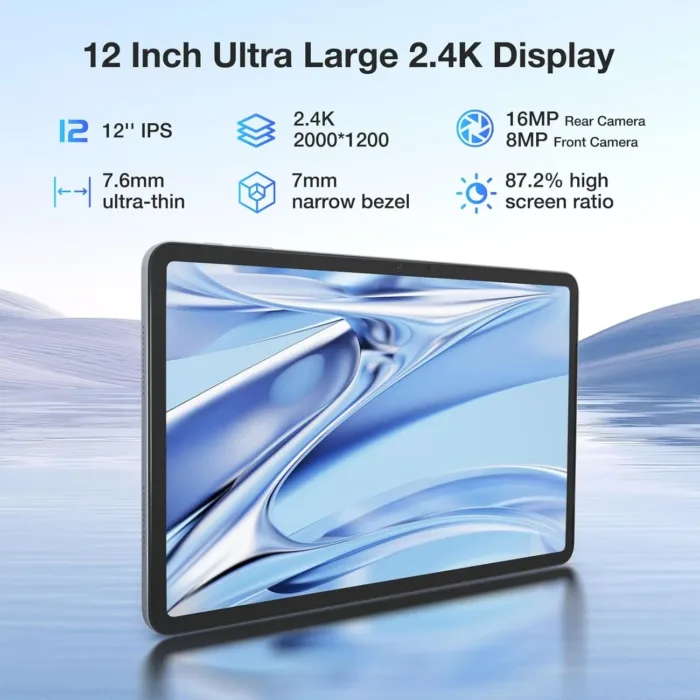DOOGEE T20 Ultra Tablet 12 Inch, 10800mAh, 32GB+256GB ROM/2TB TF, Helio G99 Octa-Core Android Gaming Tablet, 2.4K Android Tablet, 16MP Camera, 4 Hi-Res Speakers, 5G WiFi/GMS/GPS/Widevine L1 - Black