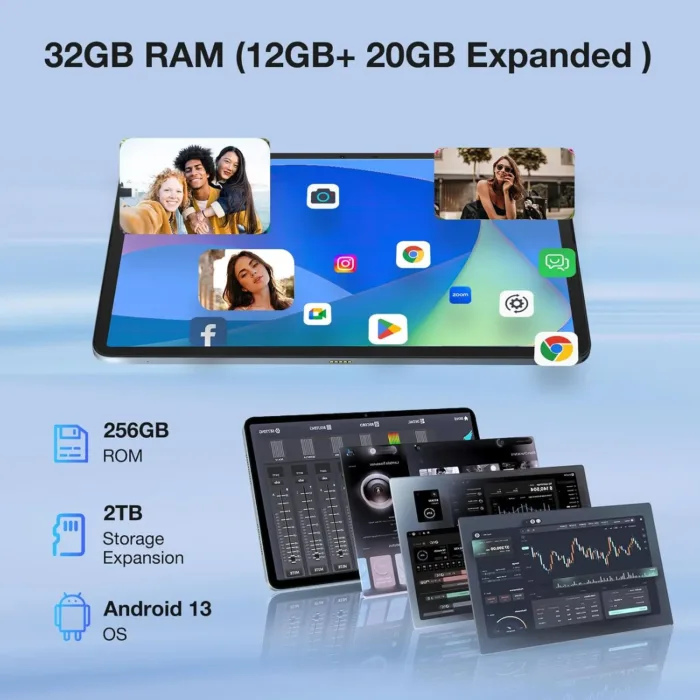 DOOGEE T20 Ultra Tablet 12 Inch, 10800mAh, 32GB+256GB ROM/2TB TF, Helio G99 Octa-Core Android Gaming Tablet, 2.4K Android Tablet, 16MP Camera, 4 Hi-Res Speakers, 5G WiFi/GMS/GPS/Widevine L1 - Black