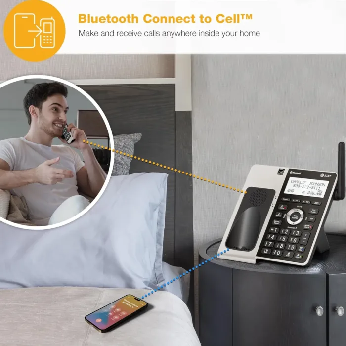 AT&T Cordless Phone 5 Handset with Bluetooth, Landline Phones for Home, Answering System, Smart Call Blocker, DECT 6.0 Extended Range, 2" Backlit Screen, Lighted Keypad with Big Buttons, BL3107-5 - Image 4