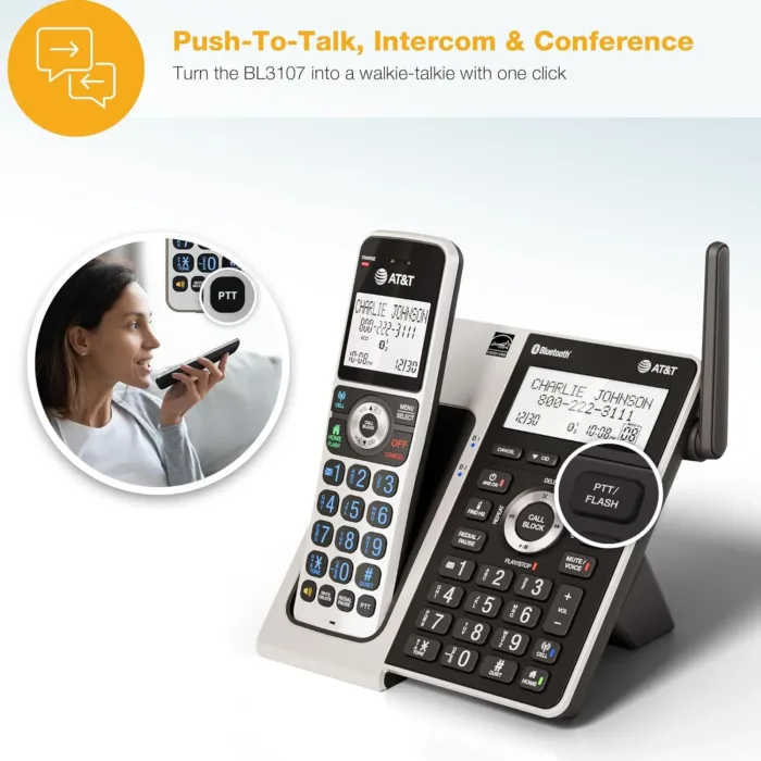 AT&T Cordless Phone 5 Handset with Bluetooth, Landline Phones for Home, Answering System, Smart Call Blocker, DECT 6.0 Extended Range, 2" Backlit Screen, Lighted Keypad with Big Buttons, BL3107-5 - Image 8