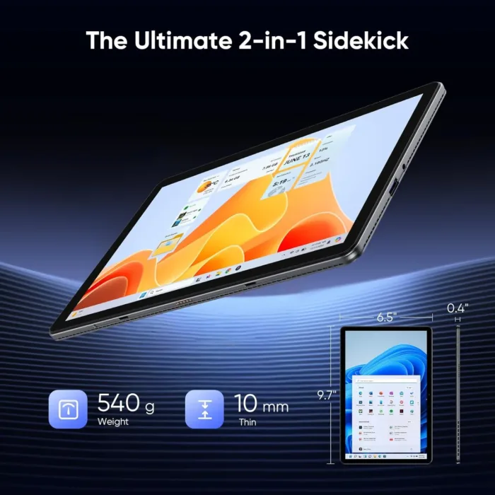 10.1" Window 11 Pro Tablet PC 12GB RAM 256GB SSD, Intel Core m3 Processor (up to 3.4 GHz), HD Touchscreen, BT5.0 WiFi 5, Type-C, Micro HDMI, Dual Webcam, Space Gray (Keyboard Sold Separately)