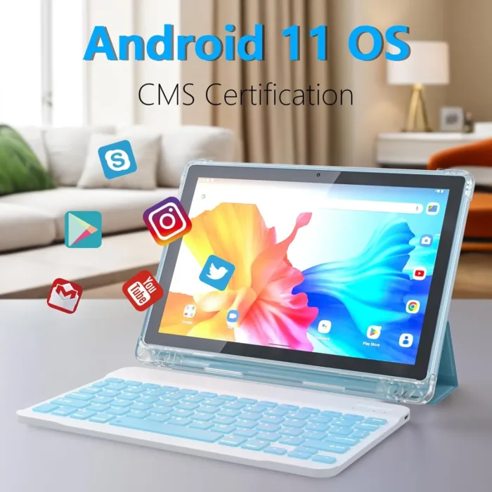 YQSAVIOR Tablet 10 inch Android 11 with Keyboard and Case, 6GB RAM 128GB ROM 1TB Expandable Tablet PC, IPS Screen, 2+8MP HD Camera, WiFi, BT 5.0, 1PCS(Blue)