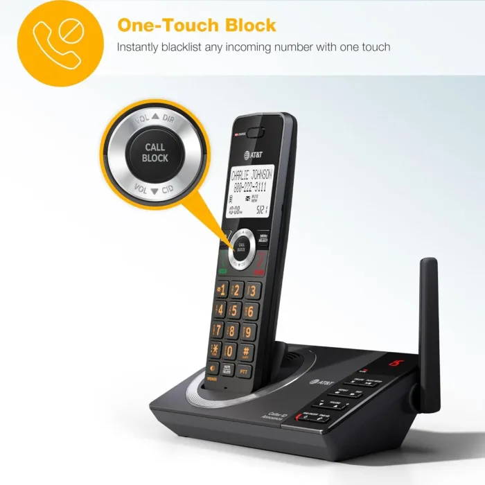 AT&T 4-Handset Expandable DECT 6.0 Cordless Home Phone with Large Display, Big Buttons, Answering Machine, Smart Call Blocker, Long Range, Caller ID, Speakerphone, Intercom: CL82418 (Charcoal Black)