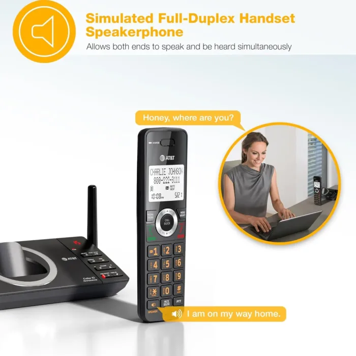 AT&T 4-Handset Expandable DECT 6.0 Cordless Home Phone with Large Display, Big Buttons, Answering Machine, Smart Call Blocker, Long Range, Caller ID, Speakerphone, Intercom: CL82418 (Charcoal Black)