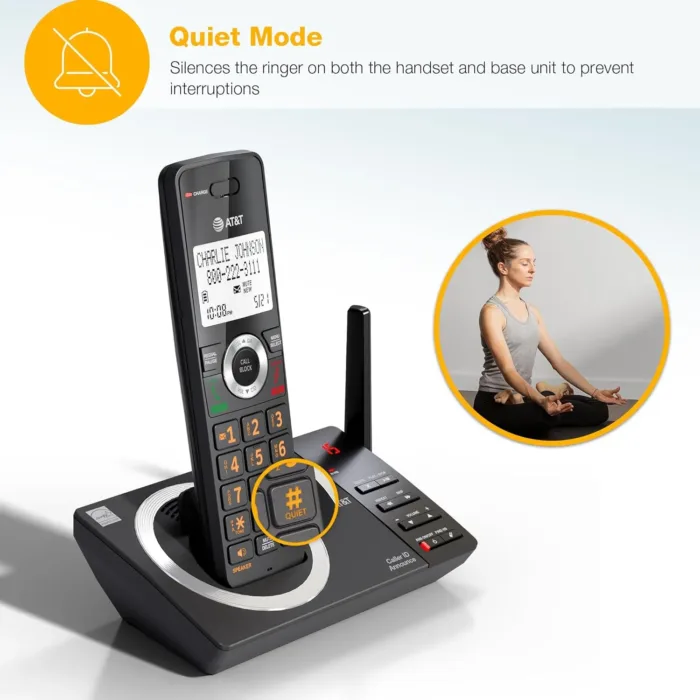 AT&T 4-Handset Expandable DECT 6.0 Cordless Home Phone with Large Display, Big Buttons, Answering Machine, Smart Call Blocker, Long Range, Caller ID, Speakerphone, Intercom: CL82418 (Charcoal Black)