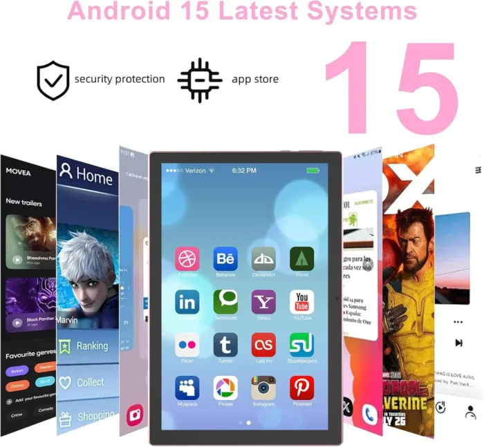 Android 15 Tablet 10 inch Tablets with Case, 10GB RAM + 64GB ROM (Expand to 1TB), Quad Core Processor Tablets, 5G WiFi 6, BT5.0, 1280x800 HD Screen, 6000mAh, Dual Camera, GMS, Widevine L1, Pink