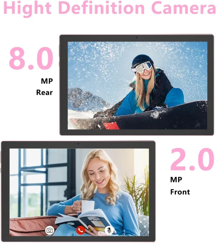 Android 15 Tablet 10 inch Tablets with Case, 10GB RAM + 64GB ROM (Expand to 1TB), Quad Core Processor Tablets, 5G WiFi 6, BT5.0, 1280x800 HD Screen, 6000mAh, Dual Camera, GMS, Widevine L1, Pink