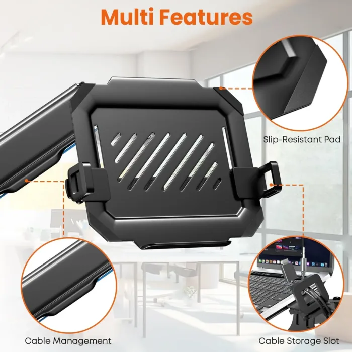 2-in-1 Laptop Wall Mount with Detachable Tray | Gas Spring Adjustable Arm for 12-17 Inch Laptops & Monitors | Full Motion Articulating Stand | Holds 2.2-19.8 lbs (Black)