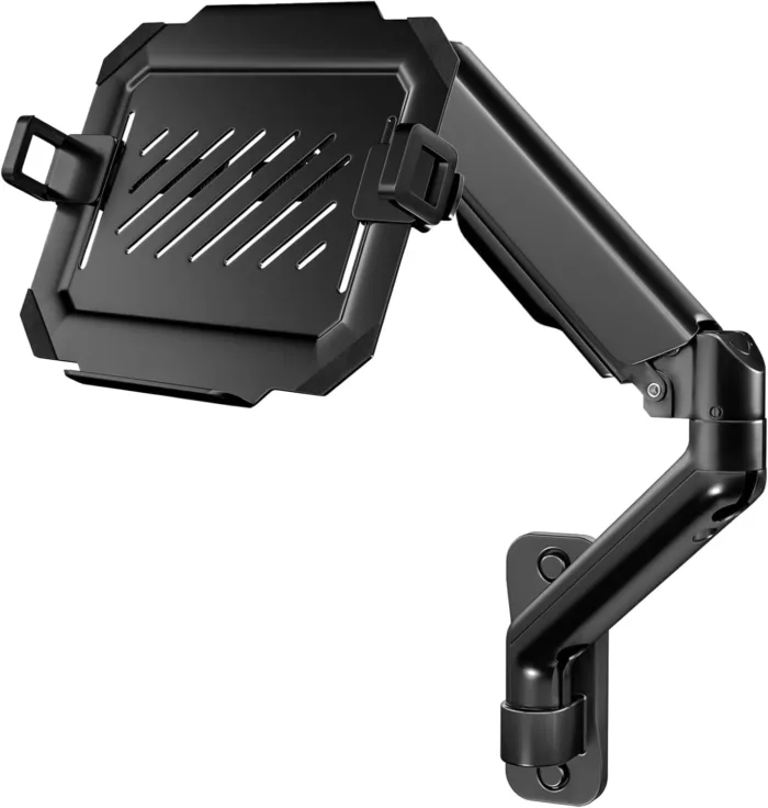 2-in-1 Laptop Wall Mount with Detachable Tray | Gas Spring Adjustable Arm for 12-17 Inch Laptops & Monitors | Full Motion Articulating Stand | Holds 2.2-19.8 lbs (Black)