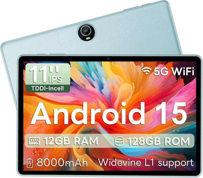 2025 Android 15 Tablet 11inch, 12GB+128GB+512GB, Support Face Unlock,18W Fast Charging with 8000mAh Large Battery,Dual WiFi6, Dual Camera,Octa-Core CPU, Bluetooth,HD Touchscreen Display