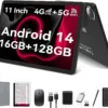 2025 Latest 11 inch Tablet, Android 14 Tablets with 16GB RAM 128GB ROM 1TB Expandable, Dual 4G Tablet with Keyboard, 8000mAh Battery, Octa-Core Tableta with 21 MP Camera, 11" Incell HD Tablets