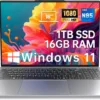 2025 Latest Laptop 16'' FHD Display, 1TB SSD 16GB RAM, 12th Intel Processor N95(Max 3.4GHz), Windows 11, Backlit Keyboard, 8000mAh Battery, Fingerprint, WiFi5, Type-C, HDMI, Bluetooth, Webcam
