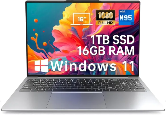 2025 Latest Laptop 16'' FHD Display, 1TB SSD 16GB RAM, 12th Intel Processor N95(Max 3.4GHz), Windows 11, Backlit Keyboard, 8000mAh Battery, Fingerprint, WiFi5, Type-C, HDMI, Bluetooth, Webcam