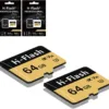 64GB SD Card 2 Pack Adapter, 128GB Memory Card High Speed Up to 150MB/s, A1 V30 U3 4K C10 TF Card for Tablet/Mobile Phone/Camera/Car Audio/Game Console