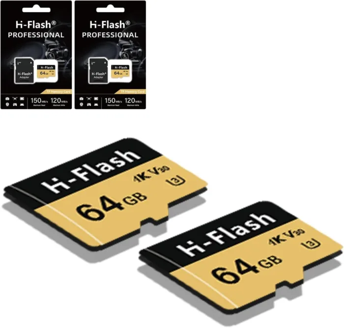 64GB SD Card 2 Pack Adapter, 128GB Memory Card High Speed Up to 150MB/s, A1 V30 U3 4K C10 TF Card for Tablet/Mobile Phone/Camera/Car Audio/Game Console