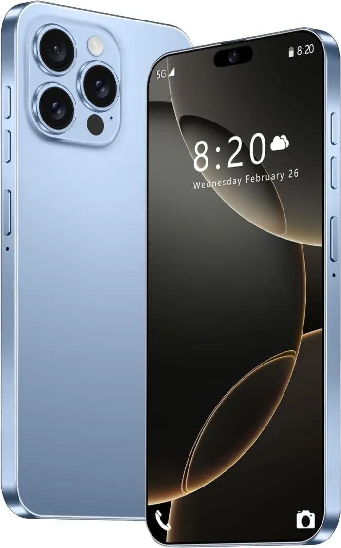 A15 Pro Max Unlocked Android Phone, 8+256GB Storage Cell Phone, 108MP Camera |6.8" HD Display | Dual SIM & Face ID | 6800mAh Battery | 5G Smartphone with Android 14.0-Blue