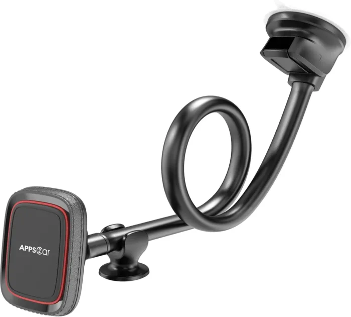 APPS2Car Magnetic Car Phone Holder Mount [Flexible Long Arm] Anti-Shake Windshield Phone Mount [6 Strong Magnets] Cell Phone Holder for Car [Case Friendly] Compatible with iPhone Smartphones Tablets