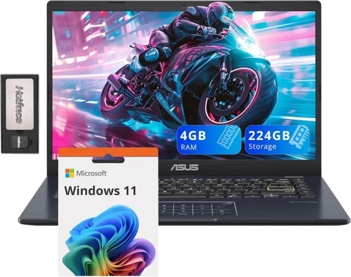 ASUS 14" FHD Ultra-Light Laptop, Intel Pentium N6000, 4GB RAM, 224GB Storage (64GB eMMC+160GB Docking Station Set), Intel UHD Graphics, AI-Powered, Copilot Ready, Long Battery Life, Windows 11, Black