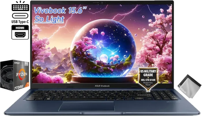 ASUS Vivobook 15.6" Slim Business Laptop - AMD Ryzen 7 7730U - 40GB RAM 2TB SSD - FHD - Webcam - Backlit KB - USB C - Win11 Home - w/Cloth