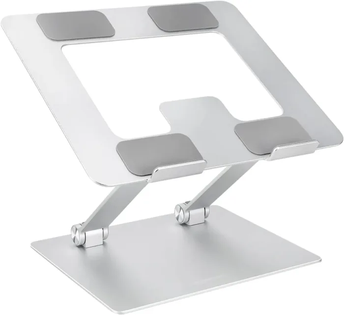 Amazon Basics Ergonomic and Foldable Laptop Stand for Desk, Adjustable Riser, Fits all Laptops and Notebooks up to 17.3 Inch, 10 x 8.7 x 6 in, Silver