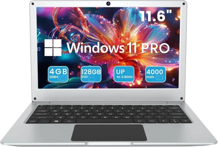 Azeyou 11.6” Laptop HD Display,N4020C, Student Laptop Computer 4GB DDR4 RAM, 128GB SSD, Windows 11 Pro Laptops, Metal Shell, WiFi, BT4.2, USB3.0, Type_C 4000mAh Battery (Silver)
