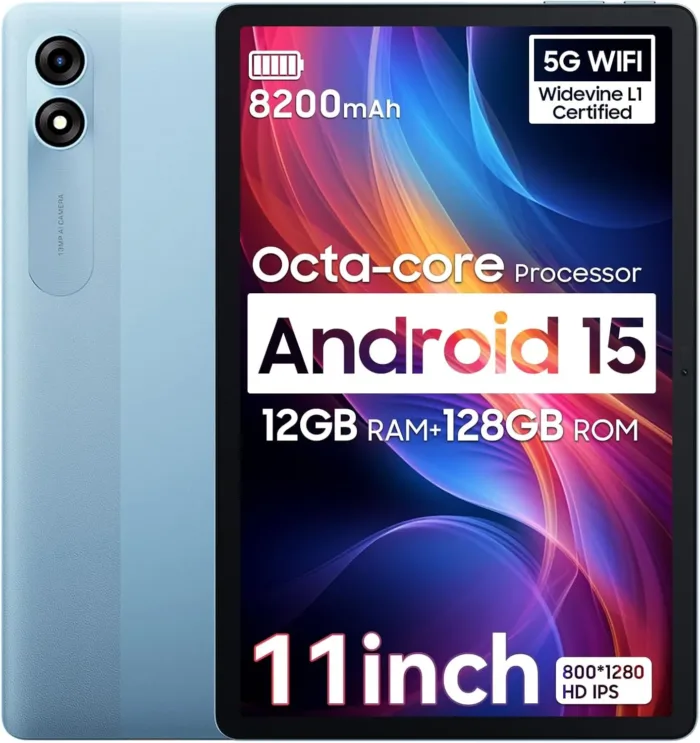 Blackview 2025 Android 15 Tablet 11 inch, Tab 90WiFi with 12GB+128GB Storage(Expand to 2TB), Unisoc T606 CPU, 8200mAh, IPS Display, Widevine L1, 5G WiFi Tablets, 13MP+8MP Camaras/Face ID, Blue