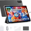 Blackview Android 15 Tablet Mega2 2025, 12 inch Android Tablet with FHD+2K Display, 24GB RAM + 256GB ROM, 9000mAh, Pen &Case, Octa-core Unisoc T615, Widevine L1, Google GMS, Gray