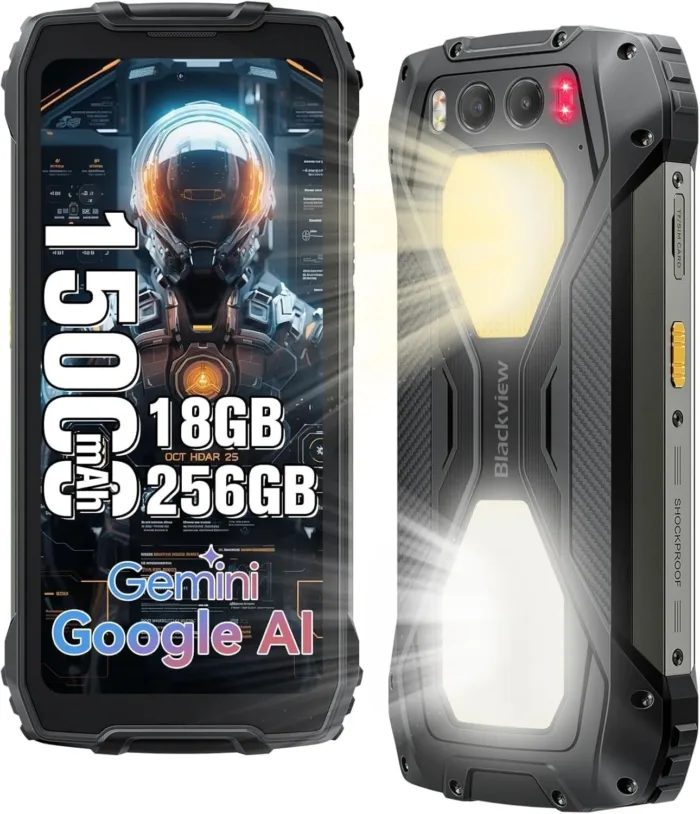 Blackview BV7300 Rugged Phone, 15000mAh/45W, Dual 800LM Camping Light, Night Vision Camera, 18GB+256GB/2TB Rugged Smartphone Unlocked Gemini AI, 50MP+32MP+20MP, 6.67" 90Hz, Android 14/Glove Mode/NFC