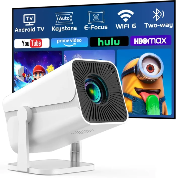 [Built-in Apps & Electric Focus] Smart Mini Projector with WiFi and Bluetooth, 270°Rotatable Portable Movie Projector 4K 1080P Support, Auto Keystone Proyector for Smartphone/TV Stick/Laptop/HDMI