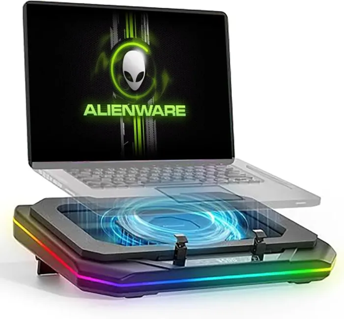 Cooling Pad for Dell Alienware m18 R2 R1 18 inch Gaming Laptop, It is a Well Deserved Heat Dissipation Monster,Cooler with Powerful Turbo Fan Can Fast Cooling,6 RGB Light Mode,Touch Start ﻿