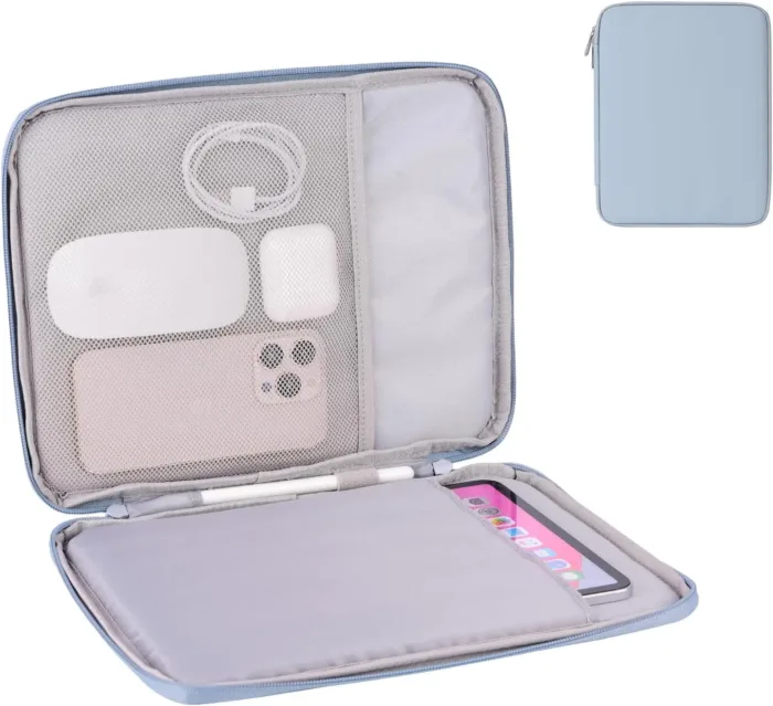DDgro Padded Tablet Sleeve Bag for 9-11 Inch iPad, iPad Pro, iPad Air and Other Tablets (PU-Misty Blue, 11 inch)
