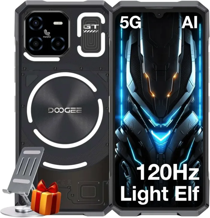 DOOGEE Blade GT AI 5G Rugged Phone Unlocked,LED Light Effect,6nm D7050 CPU,32GB+256GB/2TB,10.5mm Ultra-Thin Android 14 Rugged Smartphone,6.72" FHD+120Hz,48MP,5500mAh+18W,NFC/Face ID/Fingerprint/WiFi6