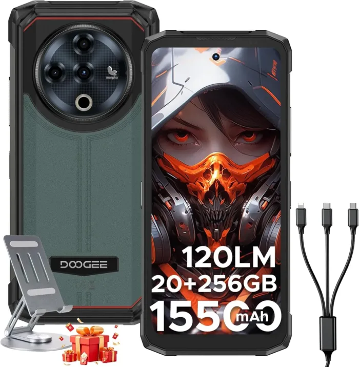DOOGEE Fire 6 Power(2025) Rugged Smartphone,15500mAh/33W Fast,120LM Flashlight Rugged Phone, 256GB/TF 2TB,50MP,Android 14 Unlocked Phone with 3-in-1 Reverse Charging,6.56" HD+90Hz Phones,NFC/OTG