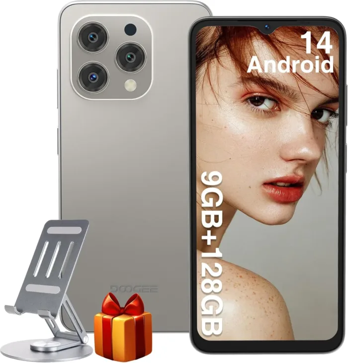 DOOGEE N55 Unlocked Cell Phone(2025), 9GB RAM+128GB ROM/1TB Android Phone, 90Hz+6.56" HD Android 14 Phone, 5150mAh, Octa Core, 13MP+8MP, 4G Dual SIM,Face Unlock,Widevine L1,OTG, T-Mobile(Natural)