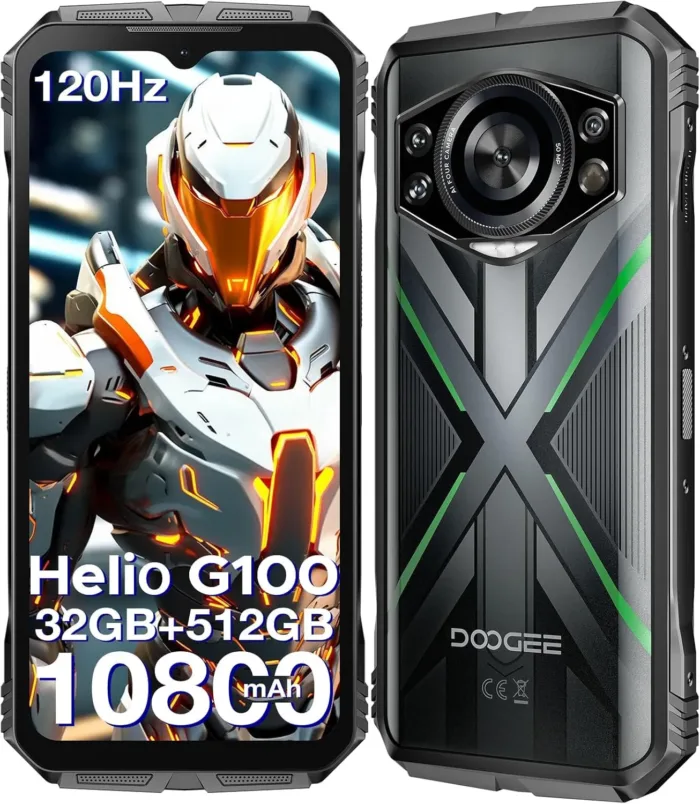 DOOGEE S Cyber Pro Rugged Phone, 10800mAh Android 14 Rugged Smartphone, 32GB+512GB, Helio G100 Octa Core Gaming Phones, 6.6" FHD+ 120Hz IPS Waterdrop Screen, 4G Dual SIM Mobile Phone, Green