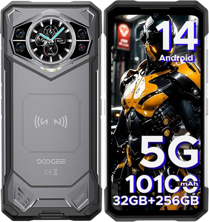DOOGEE S200 5G Rugged Smartphone with 6.72” FHD+1.32" Dual Screen,10100mAh/33W Rugged Phone Unlocked,32 GB+256 GB Cell Phone, Android 14,100 MP Camera/Fingerprint ID/Face Unlock/NFC/GPS