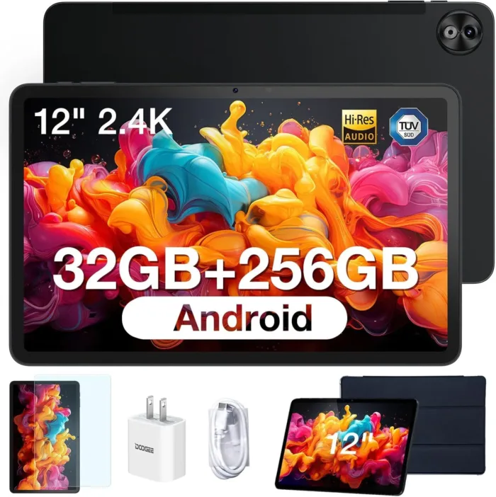 DOOGEE T20 Ultra Tablet 12 Inch, 10800mAh, 32GB+256GB ROM/2TB TF, Helio G99 Octa-Core Android Gaming Tablet, 2.4K Android Tablet, 16MP Camera, 4 Hi-Res Speakers, 5G WiFi/GMS/GPS/Widevine L1 - Black
