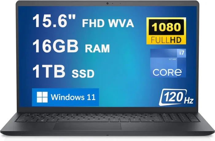 Dell Inspiron 15 3000 3520 Business Laptop 15.6" FHD WVA Anti-Glare 120Hz Display 12th Generation Intel 10-Core i7-1255U Processor 16GB RAM 1TB SSD Intel Iris Xe Graphics HDMI Win11 Black
