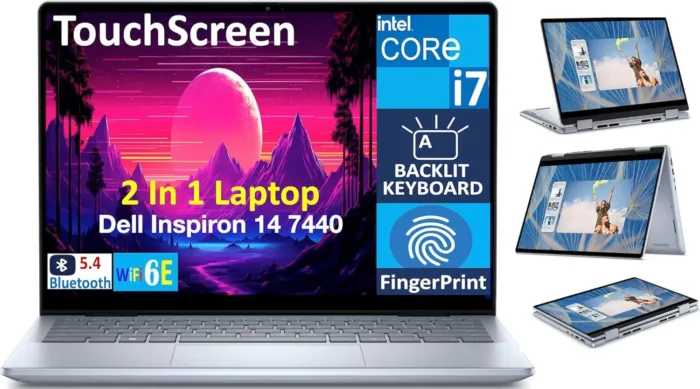 Dell Inspiron 7440 2-in-1 14.0" Touchscreen WUXGA Business Laptop (Intel Core 7 150U, 16GB DDR5 RAM, 1TB PCIe SSD, Backlit KB, Fingerprint, WiFi 6E, BT 5.3, SD Reader, Webcam, Win 11 Home)