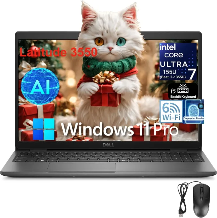 Dell Latitude 3550 15 Laptop, 15.6" FHD Computer, Intel 12-Core Ultra 7 155U (Beat i7-1355U), 64GB DDR5 RAM, 1TB PCIe SSD, WiFi 6, USB 4, HDMI, Backlit Keyboard, Fingerprint Reader, Windows 11 Pro