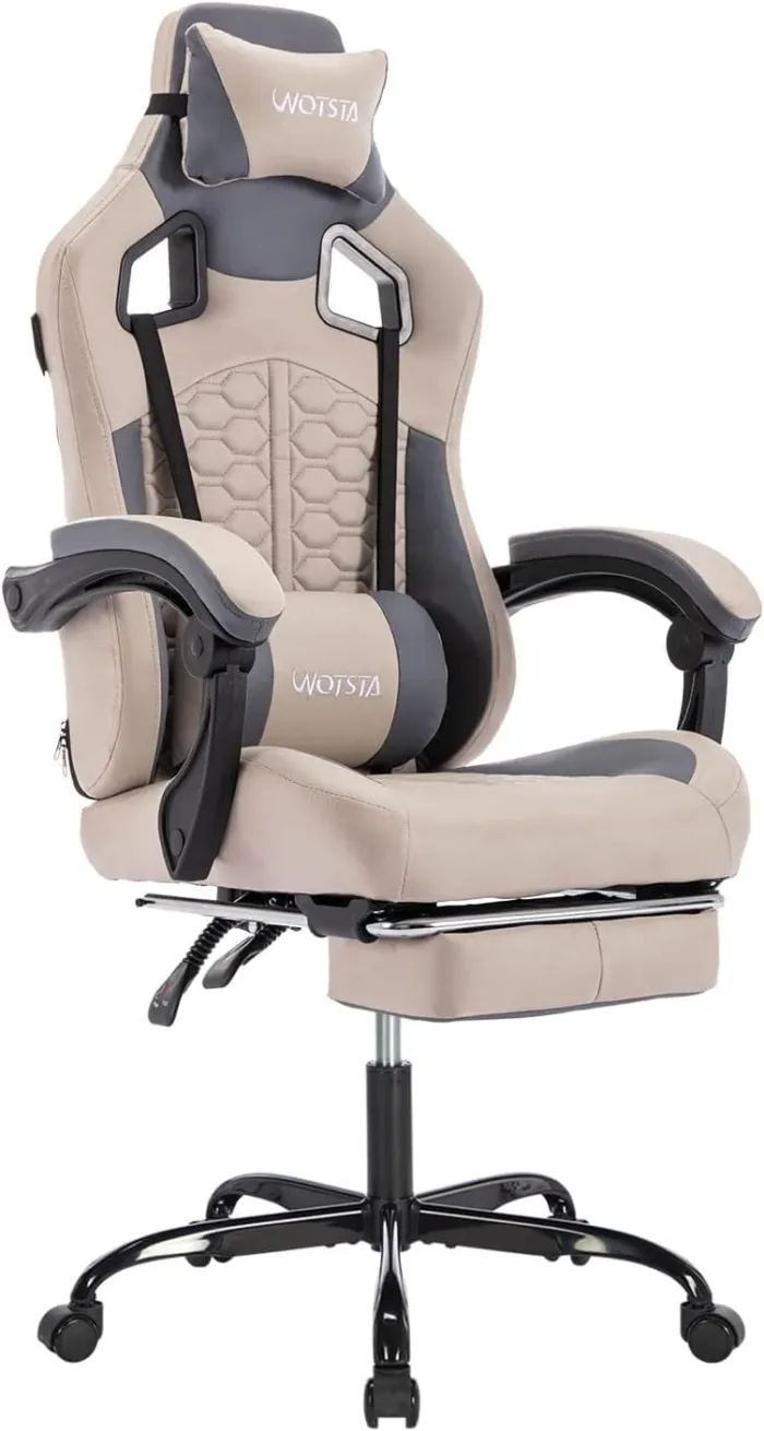 Gaming Chair with Massage,Ergonomic PC Computer Chair with Footrest Comfortable Headrest and Lumbar Support,High Back PVC Leather,300LBS (Grey) - Image 2