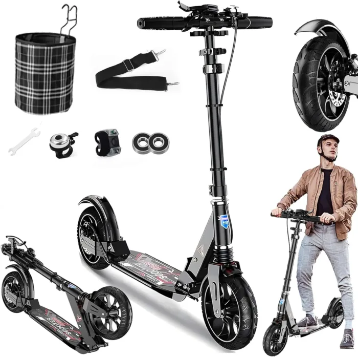 Kick Scooter for Ages 6+,Kid, Teens & Adults - Max Load 300 LBS, 4 Adjustable Levels, 200mm Big Wheel Folding Scooter, Lightweight, Aluminum, Indoor and Outdoor Scooters, Bearing ABE - Image 2