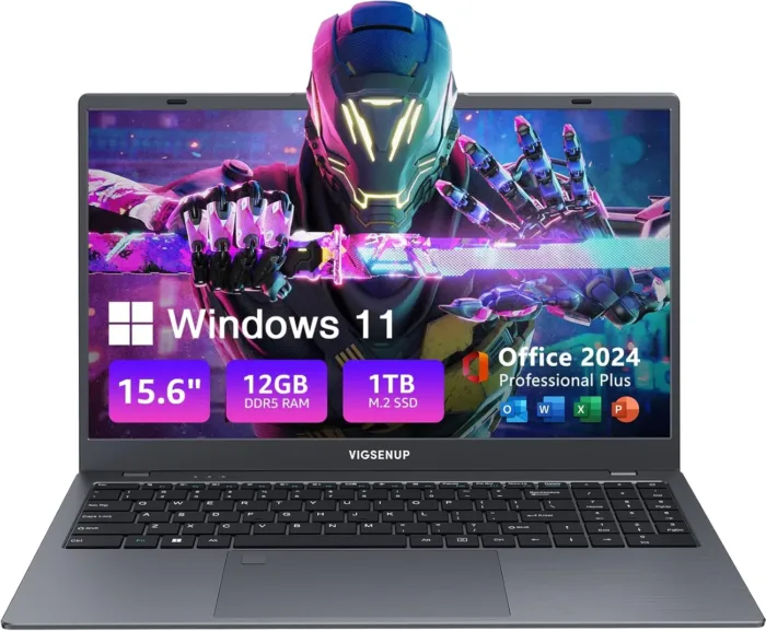 Laptop, 12GB LPDDR5 RAM, 1TB SSD, 15.6 Inch Laptop Computer, Win 11 Pro, N95 Quad Core Processor, Up to 3.4GHz, Preinstall Office Pro Plus 2024, WiFi 5, BT 5.0, USB-C, Webcam, Fingerprint - Image 2
