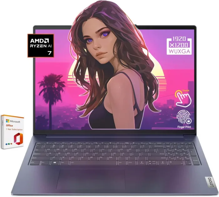 Lenovo IdeaPad 5 Slim, 16" FHD Touchscreen Laptop, 8Cores AMD Ryzen 7 8845HS, 16GB LPDDR5x Memory, 1TB PCIe SSD, Fingerprint Reader, Win 11 Home,w/Office 365 (Windows 11 Home, 16GB RAM | 1TB PCIe SSD) - Image 2