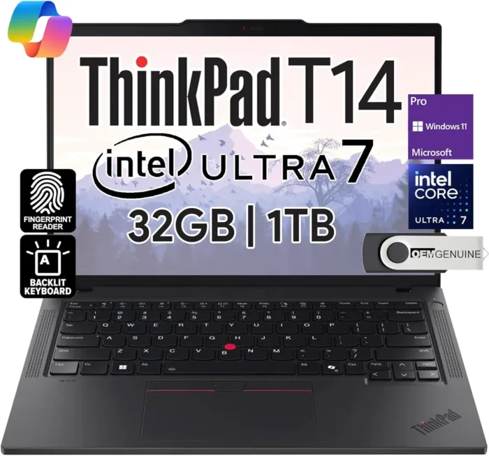 Lenovo ThinkPad T14 Business Laptop (14" FHD+ IPS, Intel Ultra 7 155U, 32GB DDR5 RAM, 1TB SSD), 5MP Webcam, 2 Thunderbolt 4, 2024 AI PC, Win 11 Pro - Image 2