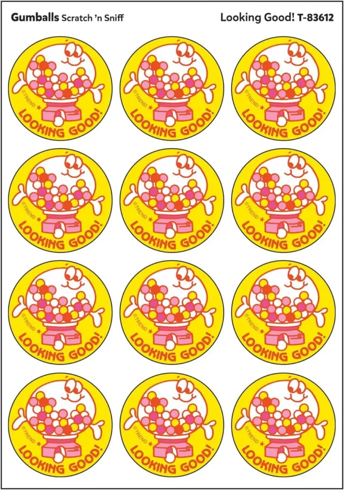 Looking Good!/Gumballs Scent Retro Stinky Stickers by TREND; 24/Pack - Authentic 1980s Designs!