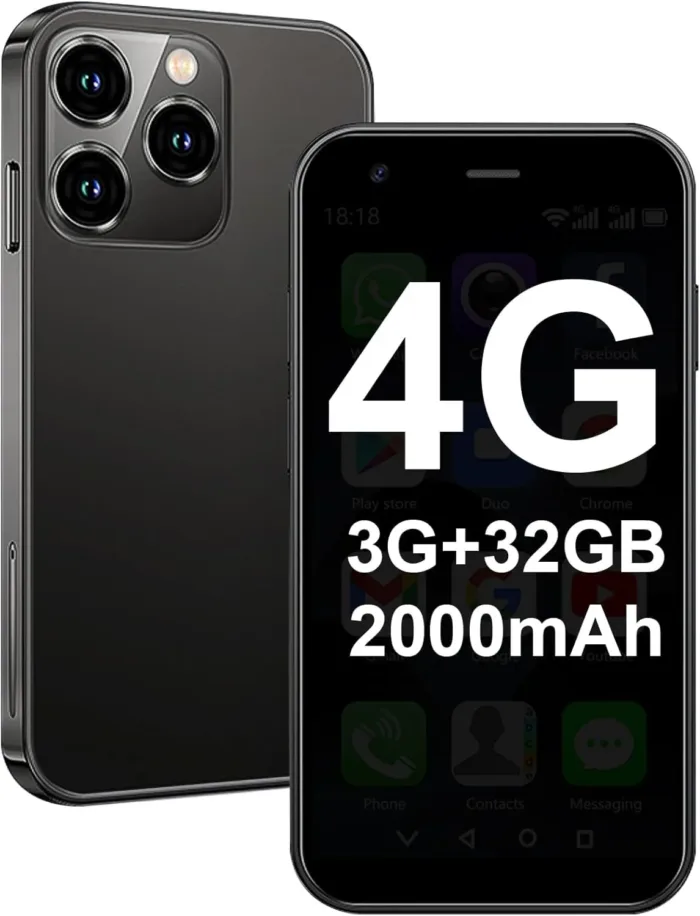 Mini Phone 4G Unlocked World's Smallest Mini Smartphone 3.0'' Touch Screen Compact Mobile Phone for Kids & Students 2000mAh Battery Cell Phone with Dual SIM Quad Core Face ID GPS 3GB+32GB Black - Image 2